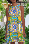 Fashion Print Sleeveless Round Neck A-Line Mini Dress