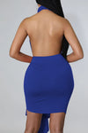 Sexy Backless Solid Color Ruching Asymmetric Slim Mini Dress
