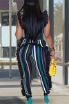 Fashion Ruffle Stripe Sleeveless Slim Round Neck Jumpsuits