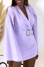Commuting Solid Color Lapel Cape Wrap Hip Mini Dress