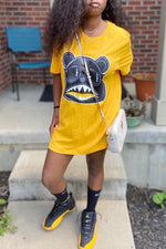 Casual Dog Print Short Sleeve Round Neck T-shirt Mini Dress
