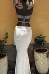 Sexy Solid Color Bandeau Lace-Up Knit Top Cutout Slim Long Skirt Suits
