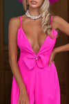 Sexy Bow Solid Color Deep V Neck Sling Jumpsuits
