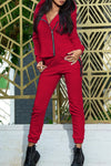 Casual Asymmetric Zip Solid Color Hoodie Jacket Slim-Fit Pant Suits