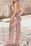 Sexy Sleeveless Halterneck Lace-Up Sequins Solid Color Backless Jumpsuits