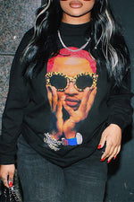 Casual Hip Hop Portrait Print Round Neck Long Sleeve Sweatshirt