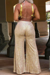Stylish Shiny Sequined Slim-Fit Flared Pants