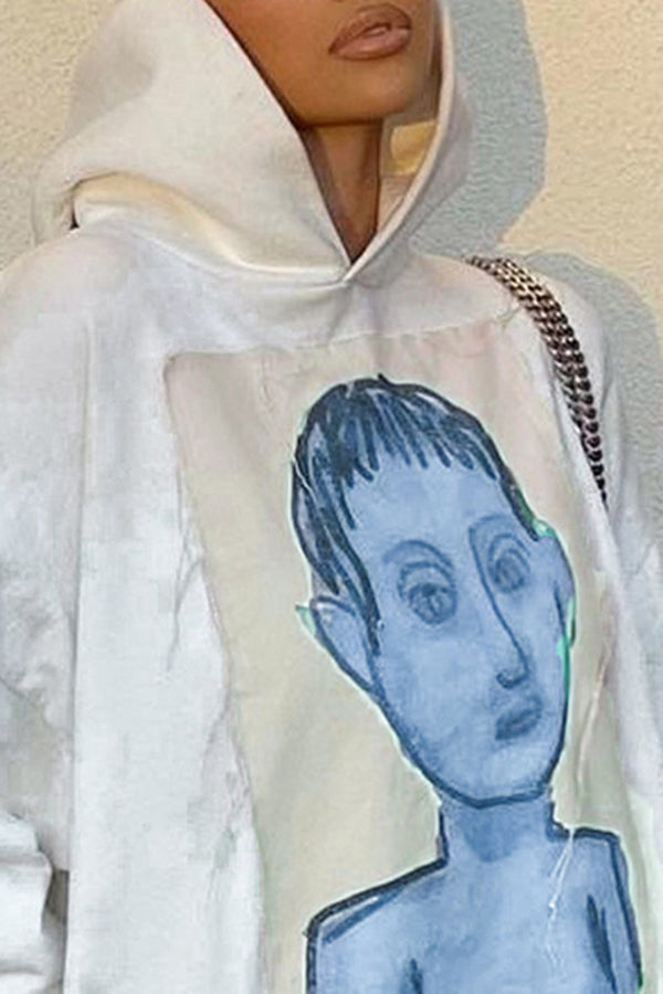 Trendy Portrait Printed Patch Long Sleeve Hoodie