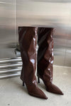 Stylish Imitation Leather Solid Color Pointed Toe High Boots