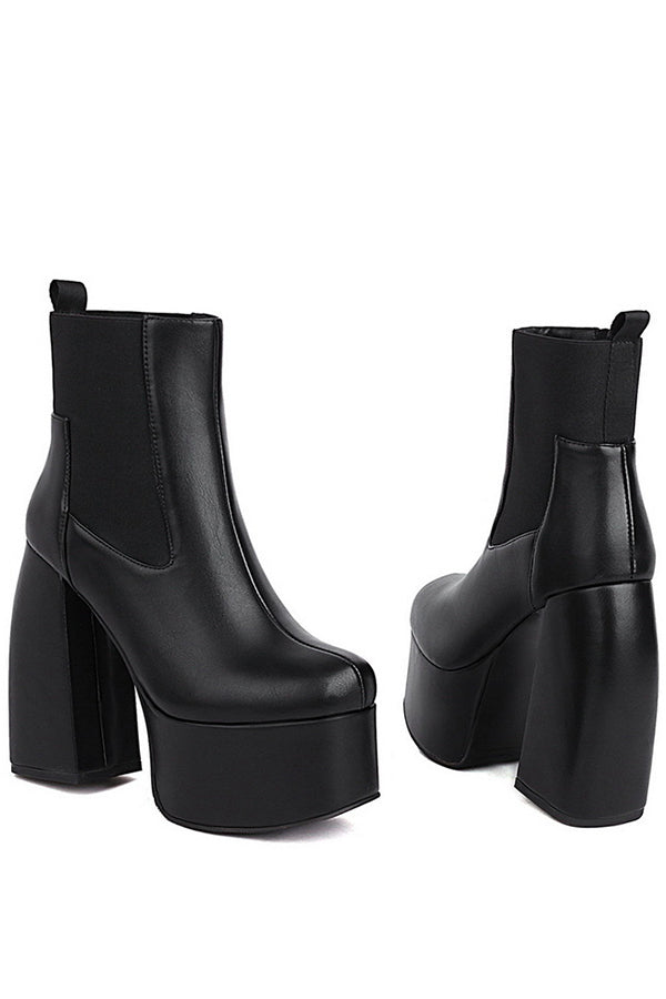 Trendy Imitation Leather Solid Color Platform High Heel Short Boots