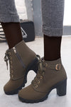 Basic Solid Color Lace-Up Zipper High-Heeled Boots