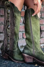 Bohemian Suede Fringed Zipper Mid-Heeled Boots