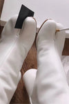 Trendy Faux Lather Solid Color Horseshoe High Heel Boots