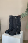 Trendy Zipper Flared Solid Color Denim Round Toe High Boots