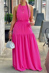  Fashionable Sling Solid Color Sleeveless Sexy Leaky Back Long Dress