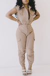  Fashion Cargo Pants Single Breasted Jumpsuit