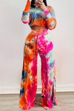  Fashion Print Off Shoulder Flared Pants Sexy Two Piece Suit