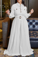 New Long Sleeve Casual Loose Pleated Wide Leg Jumpsuit