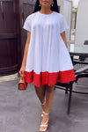 Fashion Short Sleeve Round Neck Colorblock Loose Dress