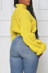 Fashion Puff Sleeve Loose Slim Solid Color Long Sleeve Sweater