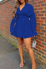Fashion Casual Waisted Solid Color Shirt Dress