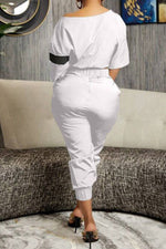 Fashion Slanted Shoulder Print Cropped Pants Button Sports Two-piece Set