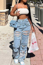 Trendy Street Ripped Straight Jeans