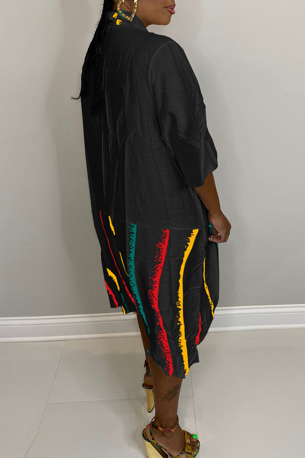 Fashion Printed Stitching Long Sleeve Shirt Pocket Dress