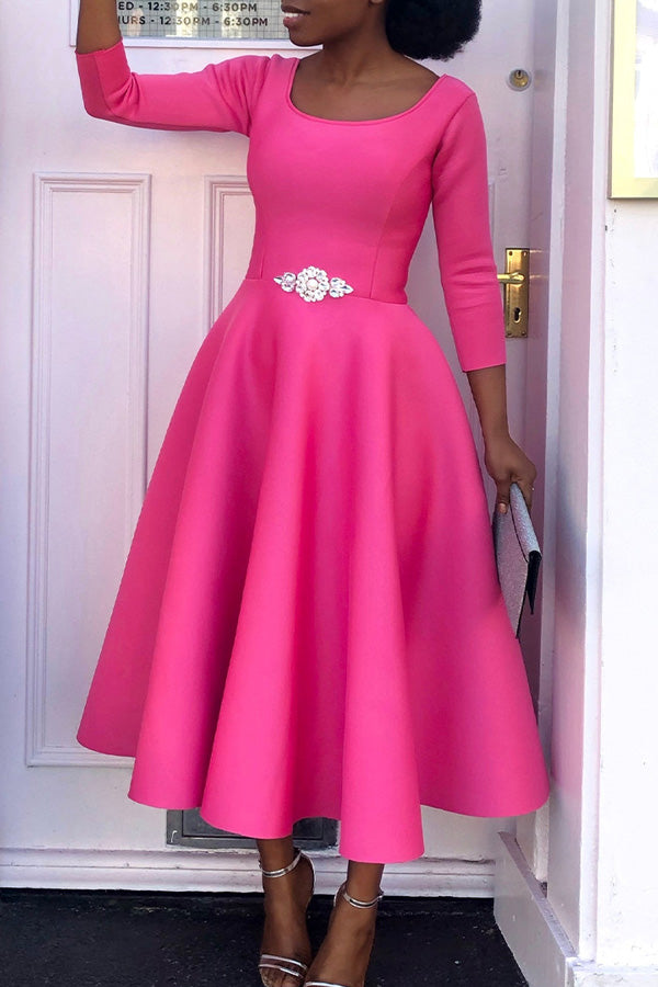  Fashion Solid Color Large Swing Skirt Temperament Evening Dress