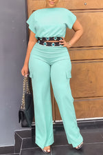  Fashion Solid Color Versatile Two-piece Loose Straight Trousers