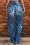 Fashion Casual Mid-Rise Ripped Straight-Leg Jeans