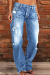 Fashion Casual Mid-Rise Ripped Straight-Leg Jeans