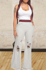  Casual Fashion Solid Color Hollow Hole Flared Pants