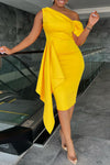  Fashion One Shoulder Slim Pencil Lady Style Evening Dress Dress