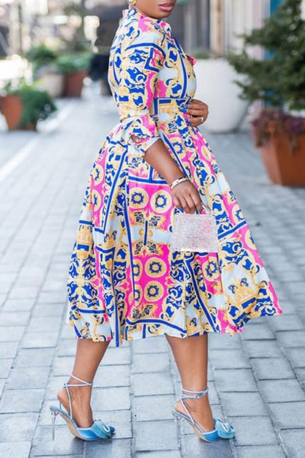 Fashion Trend Plaid Print Waist Loose Dress