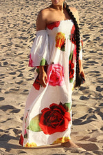 Fashion Holiday Style One-neck Floral Print Maxi Dress