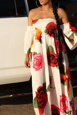Fashion Holiday Style One-neck Floral Print Maxi Dress