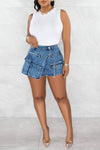 Fashion Stretch Denim Cargo Zipper Multi Pocket Denim Shorts
