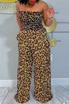 Fashion Sexy Leopard Print Stitching Wide Leg Jumpsuit