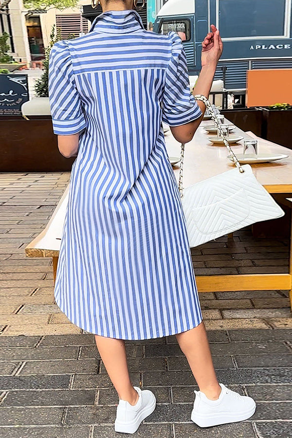 Fashion Lapel Shirt Short Sleeve Asymmetric Dress