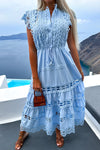 Fashion Sleeveless Water-soluble Lace Stitching Hollow White Swing Dress