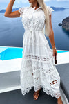 Fashion Sleeveless Water-soluble Lace Stitching Hollow White Swing Dress
