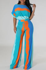 Casual Short Sleeves Printed Wide Leg Trousers Two-Piece Set