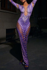 Sexy Ripped Tight-fitting Hip Hot Diamond Printed Long Dress