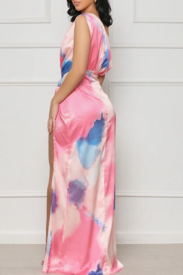 Sexy Sleeveless Vibrant Color Gradient Slit Dress