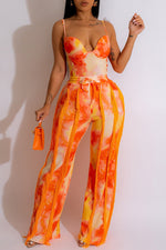 Fashion Printed Tassel Lace Sling Two-piece Set