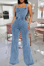 Fashion Casual Sexy Suspenders Flared Denim Jumpsuit