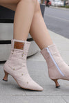 Punk Style Pointed Toe Rivets Decorated Side Zipper High Stiletto Short Boots