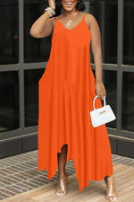 V-neck Solid Color Irregular Hem Plus Size Dress