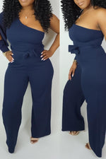 Pretty One Sleeve Hollow Out Belt Jumpsuit